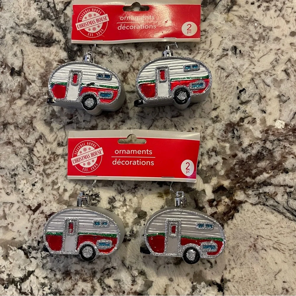 Lot of 4 Retro Travel Trailer Canned Ham Glitter 3